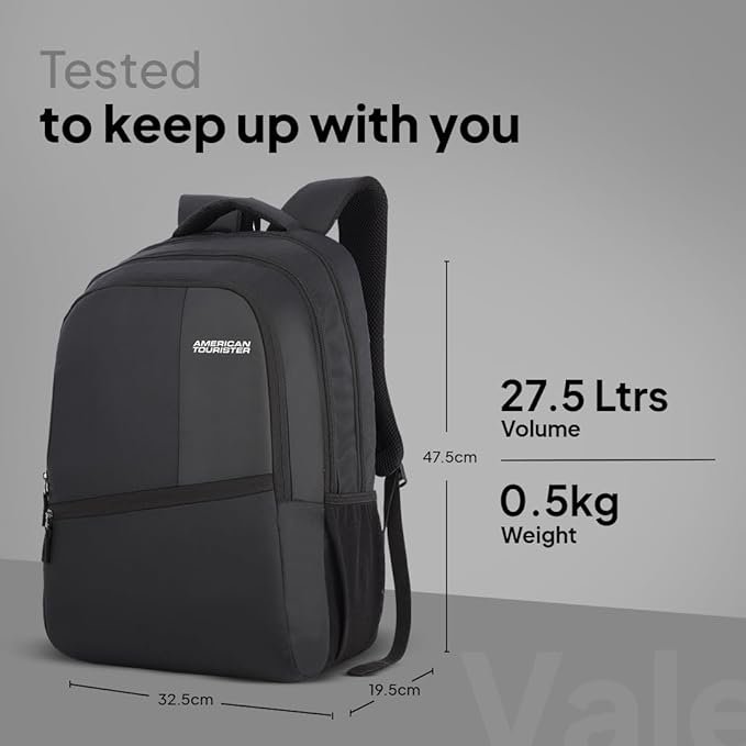 American Tourister Valex | 28L Backpack | 17" Laptop Bag | 2 Compartments | College & Office Backpack for Men and Women | Black | 1 Year Global Warranty - Image 3