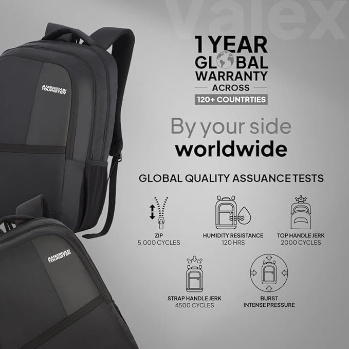 American Tourister Valex | 28L Backpack | 17" Laptop Bag | 2 Compartments | College & Office Backpack for Men and Women | Black | 1 Year Global Warranty - Image 2